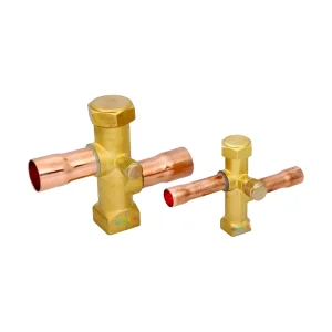 icevibe PKF series — two photographed square-body service valves of different sizes; select the required connection model.